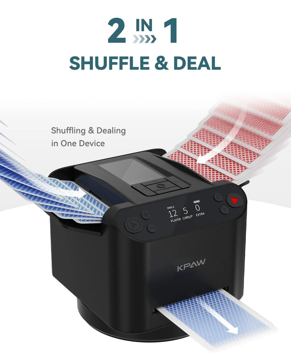 KPAW Automatic Card Shuffler and Dealer Machine with 4 Remotes (1-2 Decks, 12 Players) vkwec