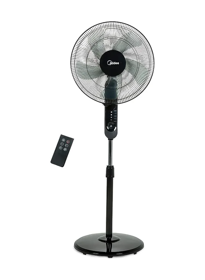 Midea Pedestal Stand Fan with Remote Control, 3D Oscillation, 3 Speed Settings, Adjustable Height, 5-Blade Design (Black, 40 cm) v2i5l
