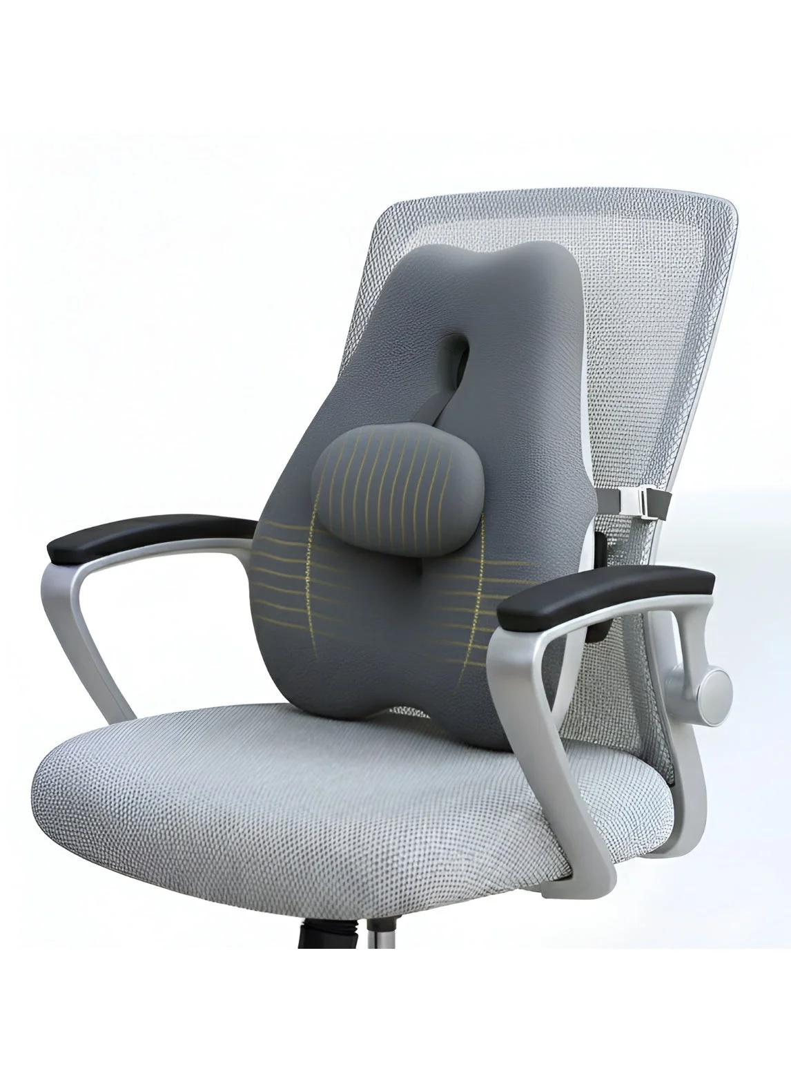 ESSENTIALS 360 Memory Foam Lumbar Support Pillow Ergonomic Back Cushion for Office Chair and Car (Grey, 40 x 35 x 10 cm) cy6ge