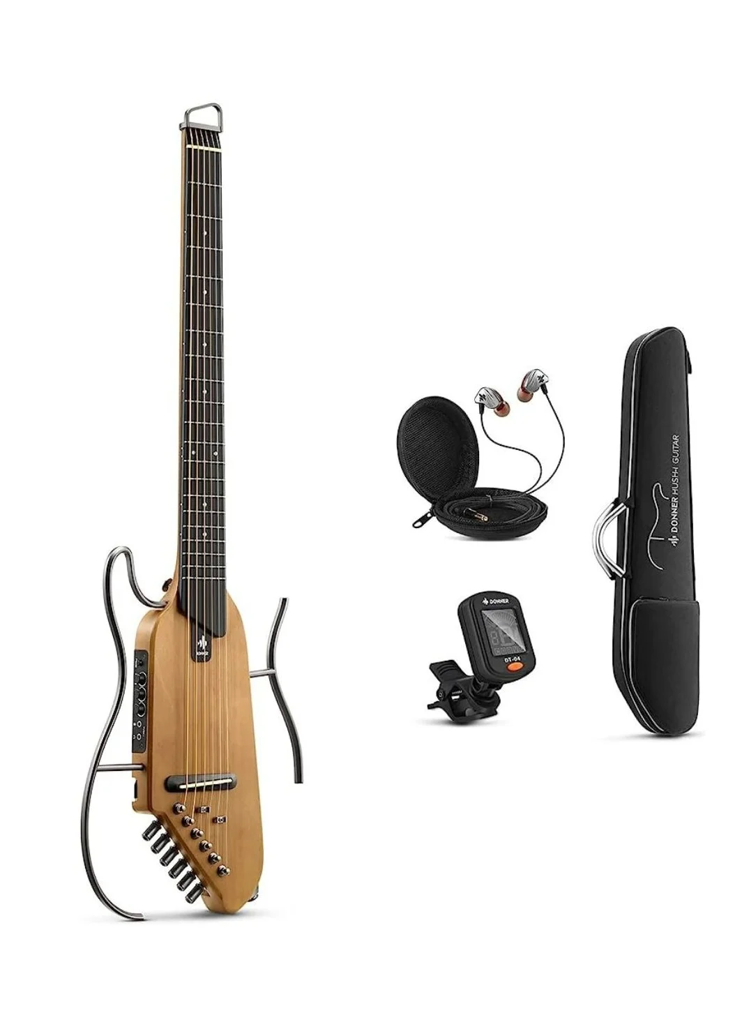 Donner HUSH-I Silent Acoustic-Electric Headless Guitar (Maple, 6-String) flj30