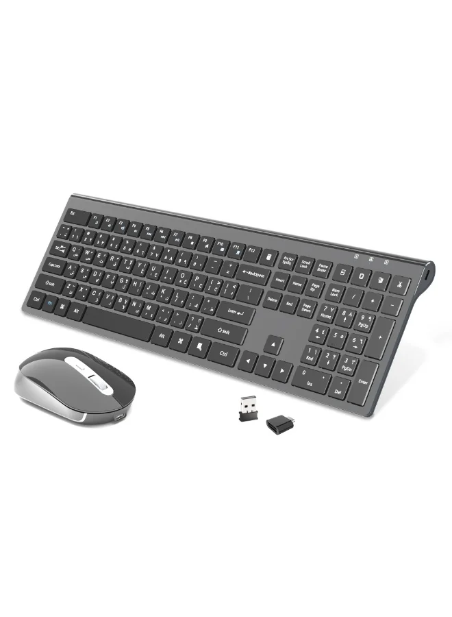 CREATMOR Rechargeable Wireless Keyboard and Mouse Combo Full Size Ergonomic Layout with Number Pad for Windows and Mac (Black) k9192
