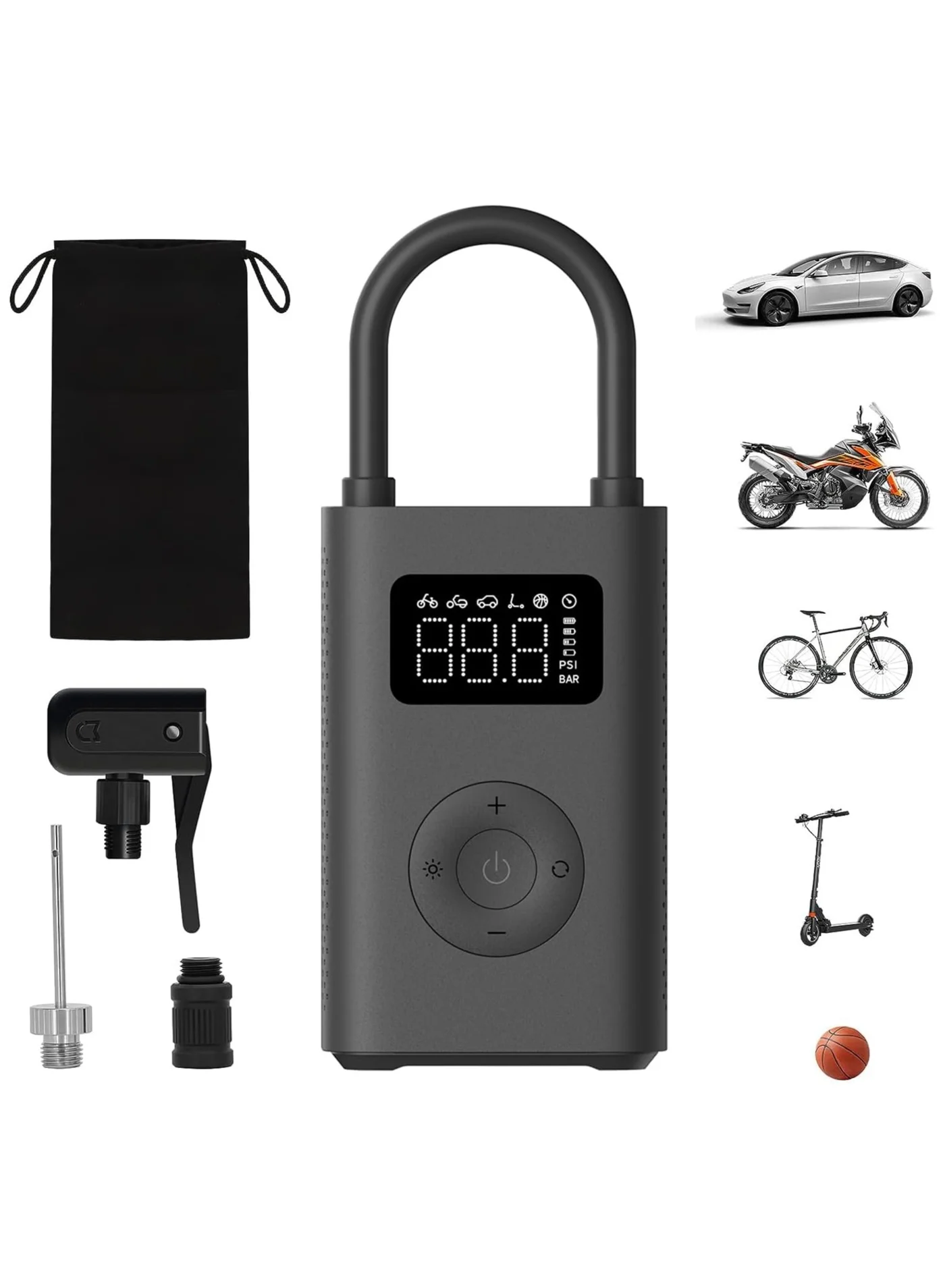 Premium Portable Electric Air Compressor with LED Display and 6 Inflation Modes (2000mAh Battery, USB-C Rechargeable, 10.3 bar) hhgtf