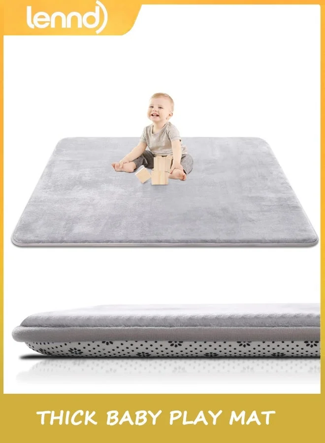 LENND Thick Baby Play Mat for Floor, Ultra Soft Foam Crawling Mat for Tummy Time, Non-Slip Cushioned Playpen Mat (Grey, 150x180cm) 6m0d8