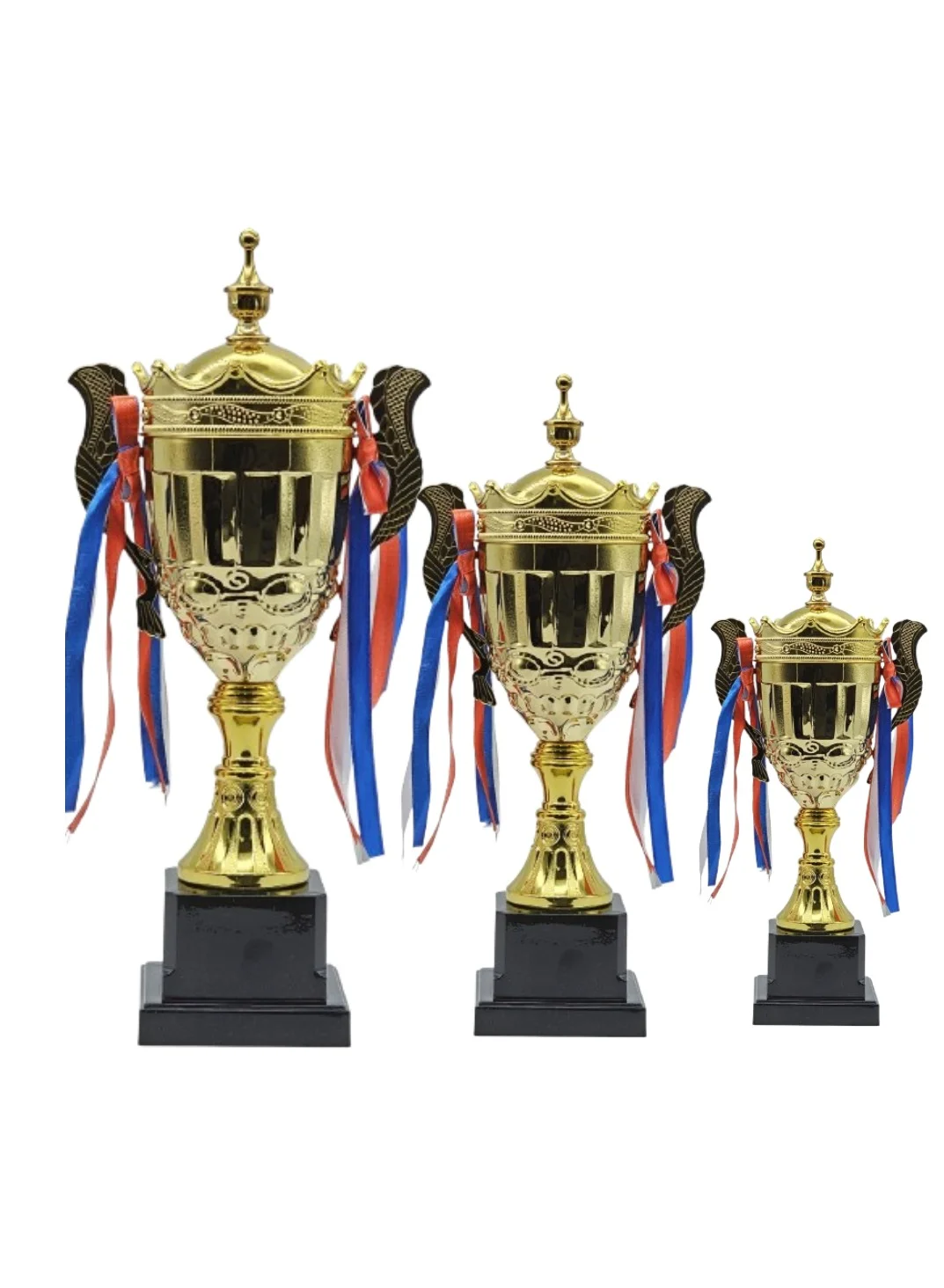 Spall Gold Iron Metal Trophy Cups Set (3-Piece, 37cm 34cm 30cm) Premium Awards for Sports Events and Championships pht7n