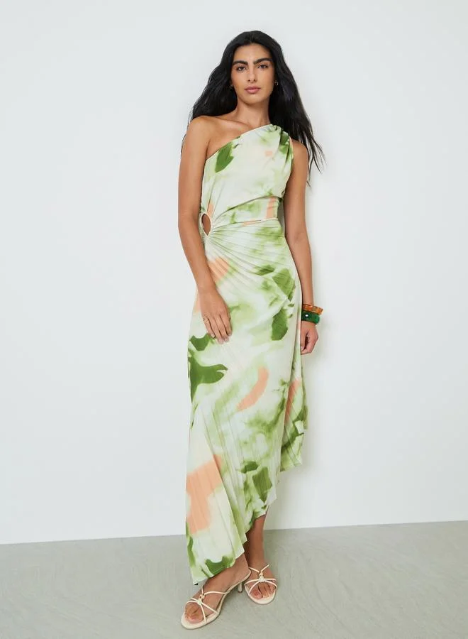 Styli Tie-Dye Print One Shoulder Maxi Dress Premium Flowy Summer Evening Gown (Multi-Color, One Size) ieooz