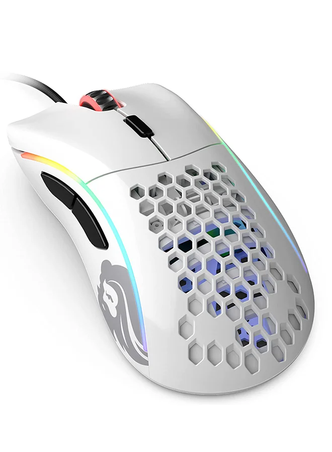 Premium Ultralight Honeycomb Wired Gaming Mouse - Ergonomic RGB PC Mouse (Glossy White, 69 g) hjn8z