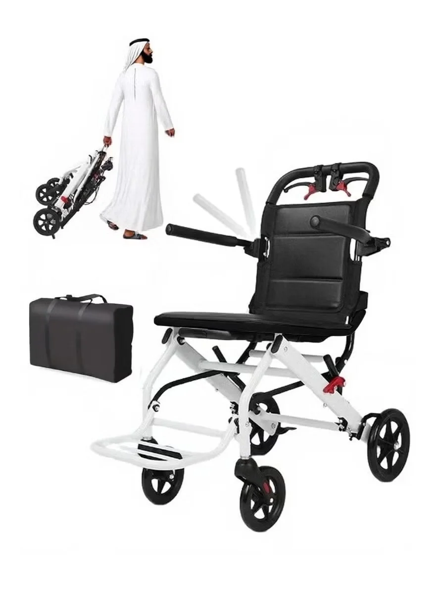 WALALLA Portable Transport Wheelchair, Lightweight Foldable Mobility Aid with Locking Hand Brakes, Premium Travel Chair for Seniors and Adults (6.2 kg, 100 kg Capacity) 4w2se