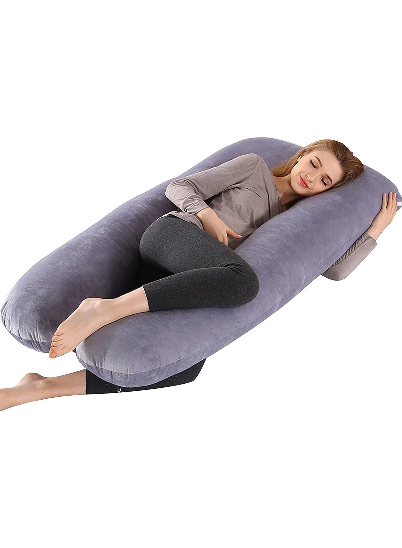 Arabest U-Shaped Maternity Full Body Pillow with Removable Crystal Velvet Cover (Grey, 140 cm) yyhuh