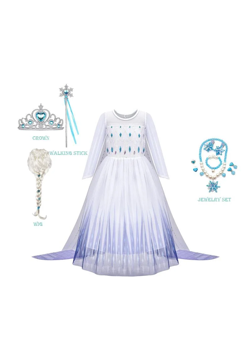 Premium Princess Themed Cosplay Dress Set Breathable Party Costume for Girls (120 cm) bfldf