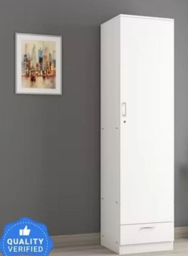 Multi Home Furniture 1 Door Wooden Wardrobe Cabinet with Drawer and Lock (White, 180 cm x 40 cm x 40 cm) ptfav