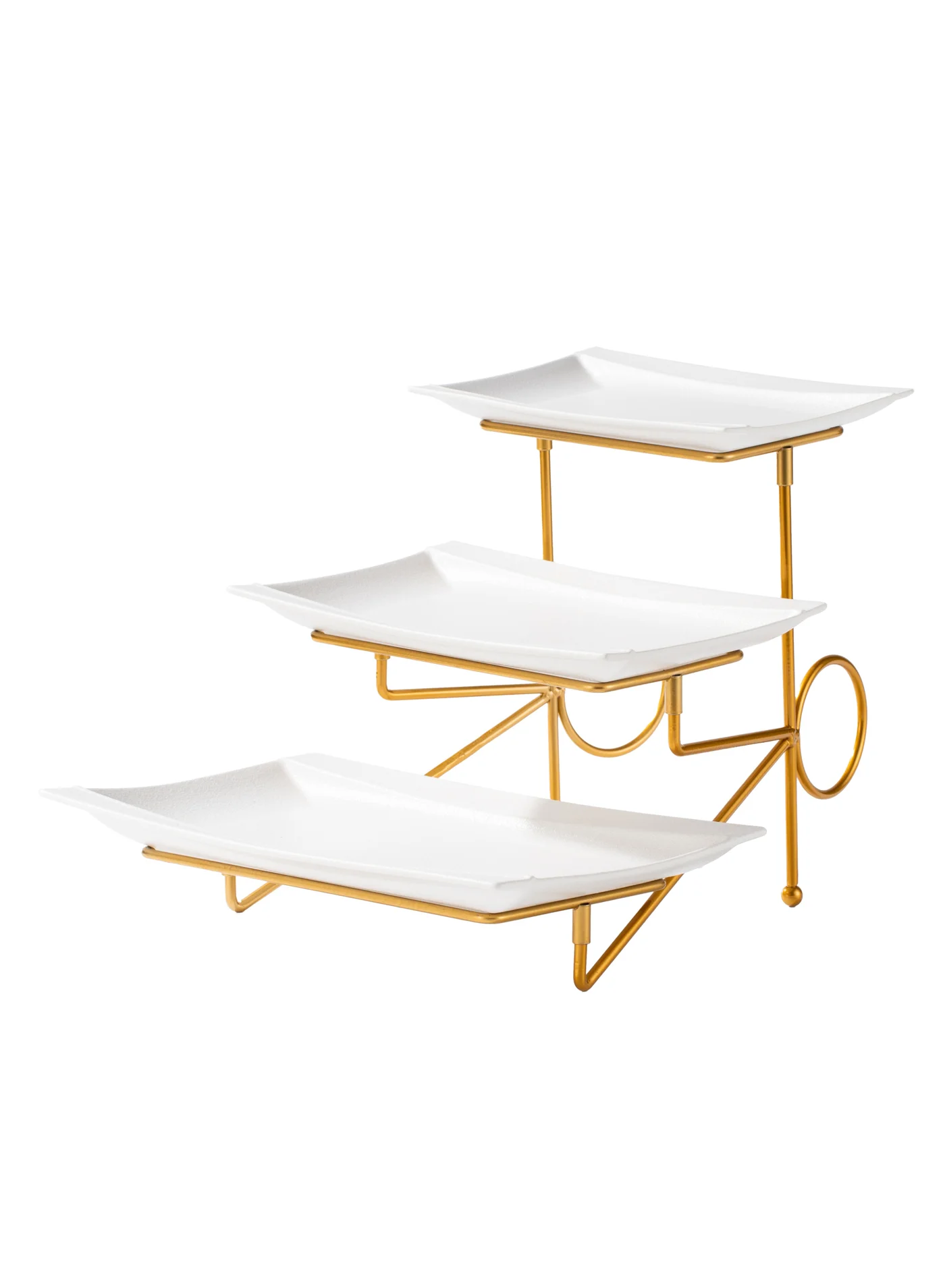 Premium Porcelain 3-Tier Serving Stand with Gold Finish (White, 35cm Height) vrxdq