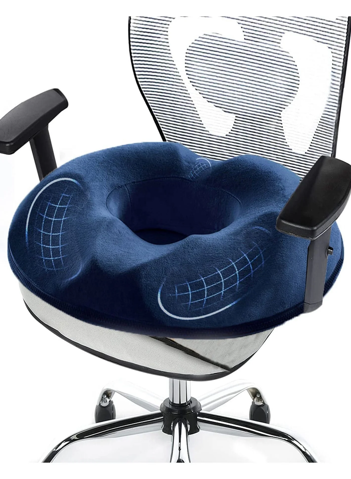 URbazaar Donut Seat Cushion Premium Memory Foam Orthopedic Tailbone Support Pillow for Office Chair (Blue, 40 cm x 33 cm x 7 cm) dsrph