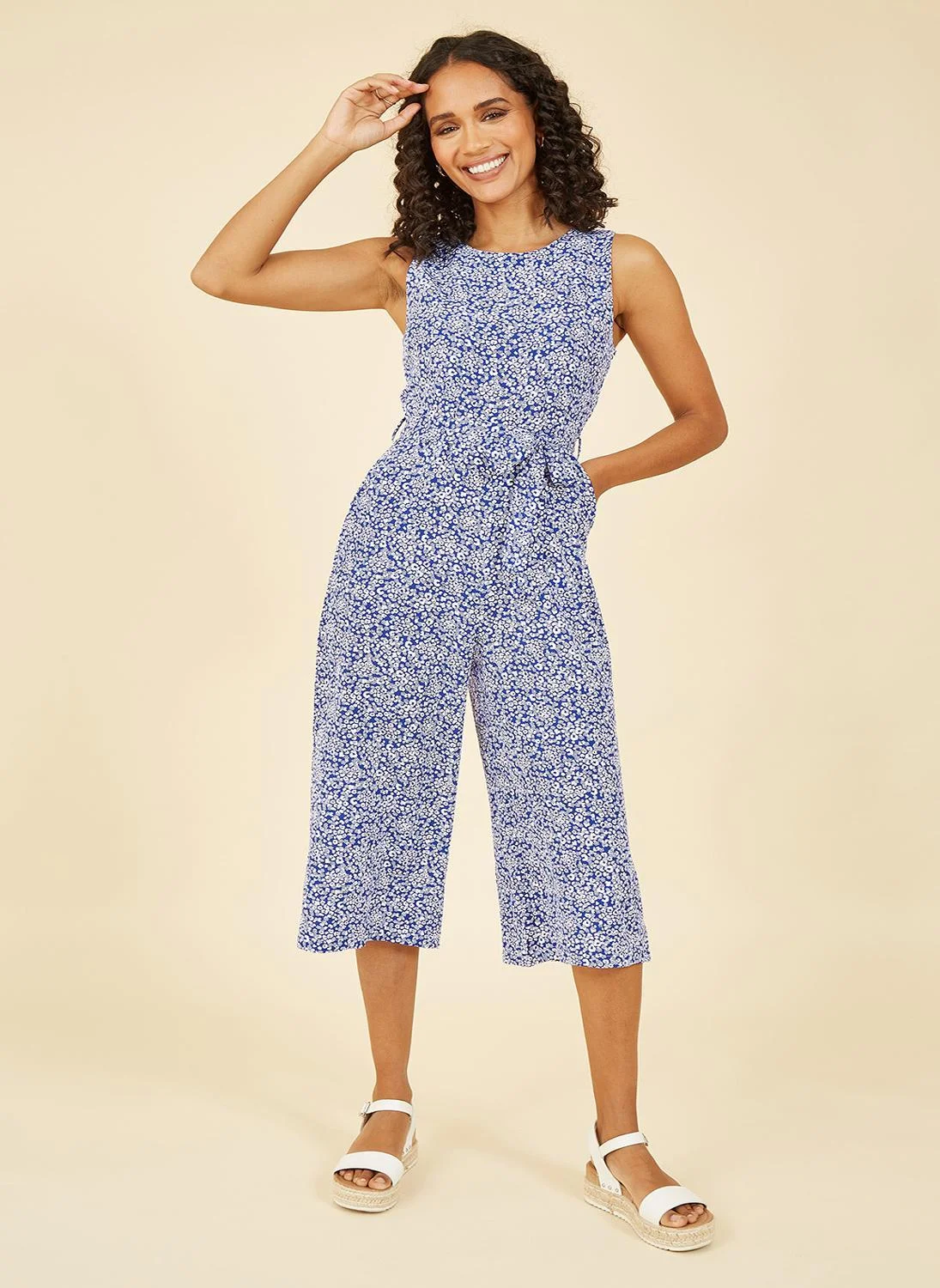 Mela London Ditsy Floral Print Culotte Jumpsuit Lightweight Summer Casual Wear for Women (Floral, Medium) pg0m0