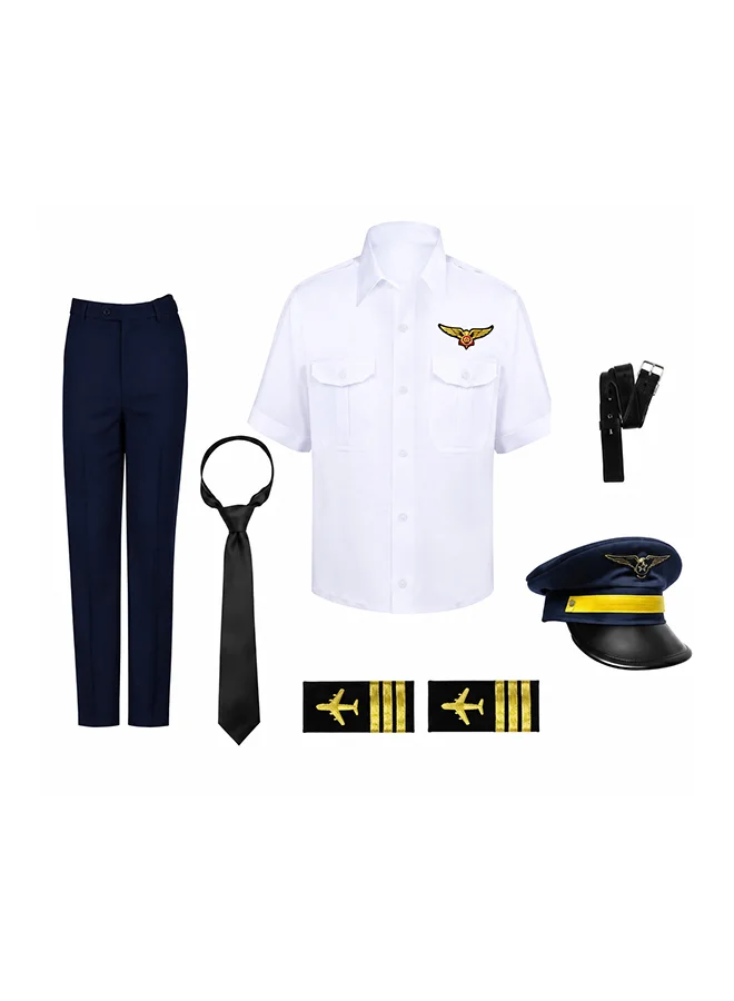 Toy Land Kids Pilot Costume Set with Hat and Tie (Airline Captain Role Play Outfit for Boys, 8-9 Years) trbc0