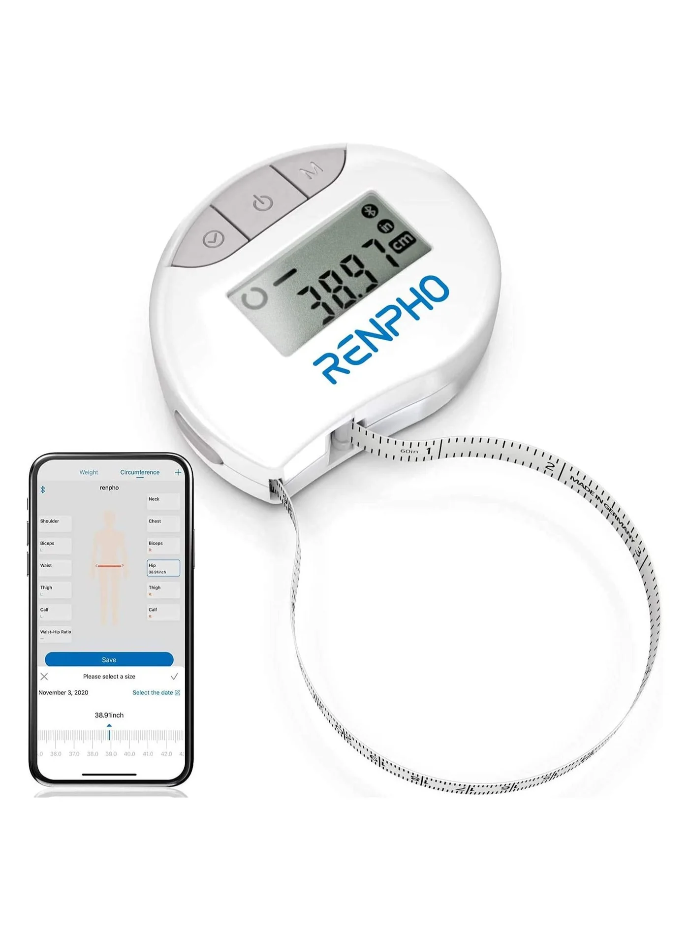 Smart Body Measuring Tape with Bluetooth App Connectivity (Digital Precision, 150 cm) rm7kb