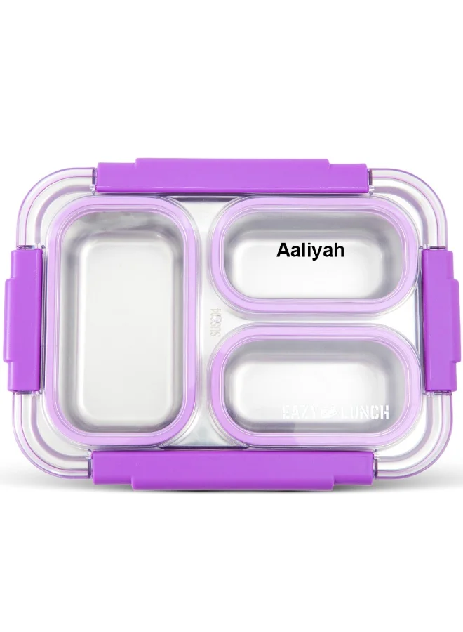 Eazy Kids Stainless Steel Lunch Box 3 Compartment Leakproof Bento Container (Purple, 710 mL) gyr6c