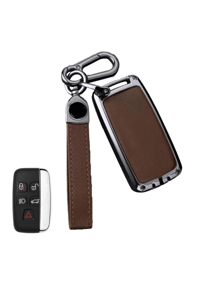 NOSKIN Premium Metal Key Fob Cover with Leather Keychain for Luxury SUV Key (Brown, 1 Pack) xqva7