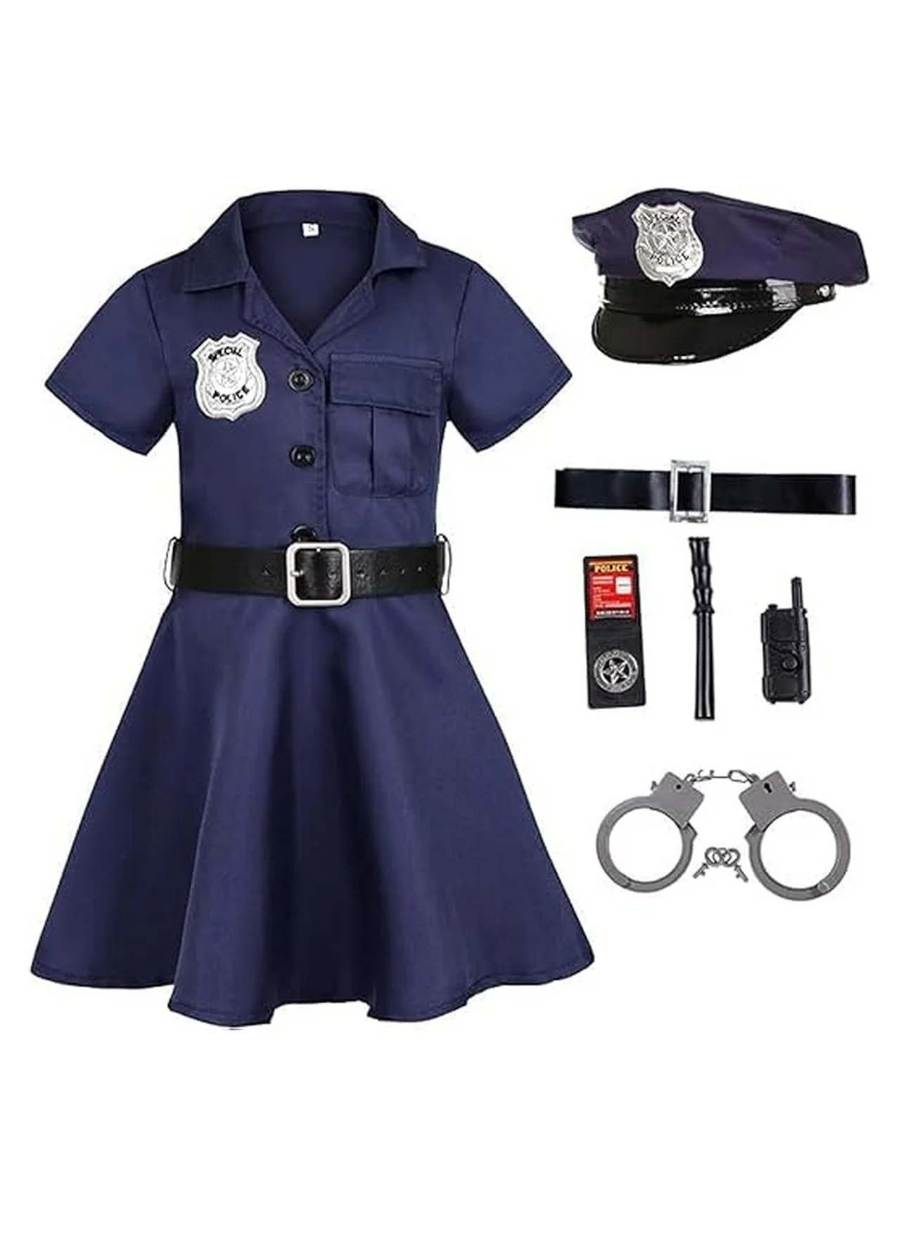 RATSAW Girls Police Costume Role Play Kit Premium Uniform Set for Kids (100-130cm) 8775n