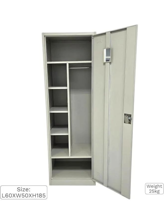Multi Home Furniture 1-Door Metal Wardrobe with Mirror and Lock (Grey, 180cm x 40cm x 40cm) higgl