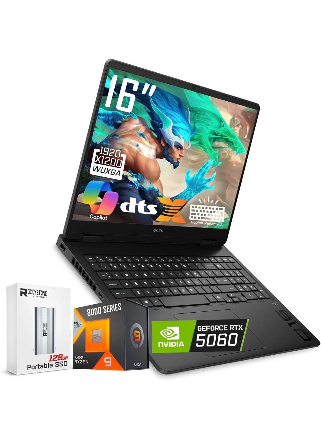 Premium 16-Inch Gaming Laptop 2K 144Hz Display AMD Ryzen 9 64GB RAM 4TB SSD RTX 5060 8GB Graphics Windows 11 (Black) k8kfh