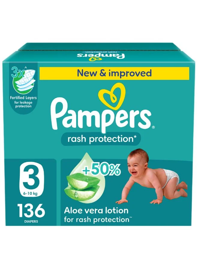 Premium Aloe Vera Infused Taped Diapers for Infants (Size 3, 136 Count) zyva7