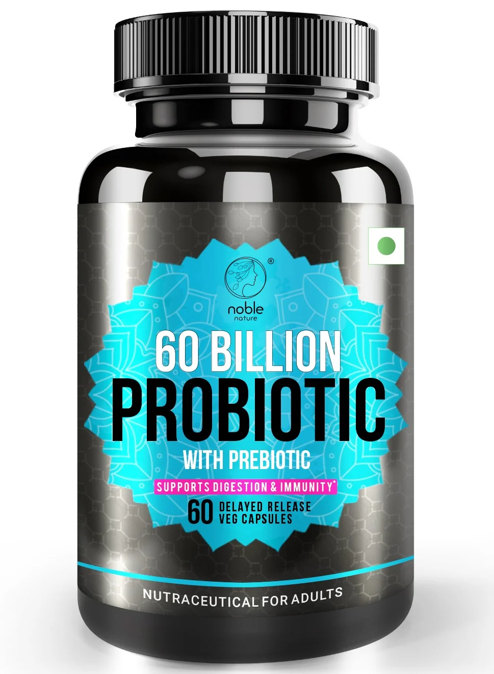 Noble Nature Probiotic Supplement 60 Billion CFU with 10 Strains and Organic Prebiotics (60 Veg Capsules) djmkj