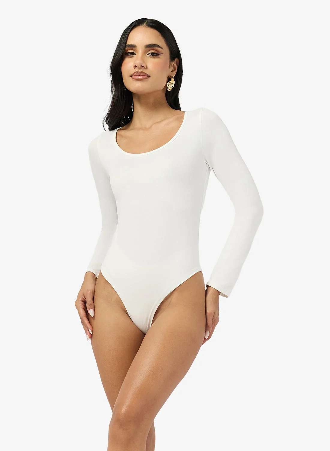 Ginger Basics Long Sleeves Scoop Neck Fitted Bodysuit Premium Soft Stretch Fabric For Women (Black, Medium) m869f