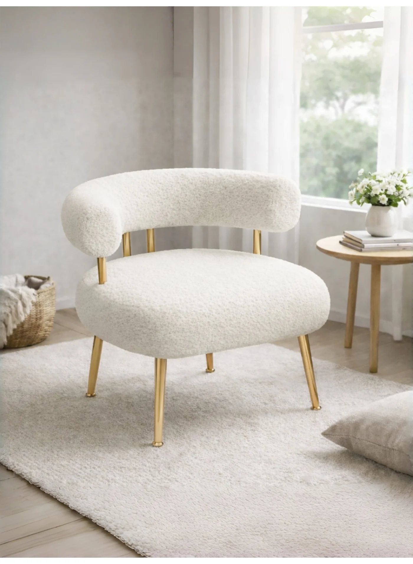 SEYNAR Sherpa Boucle Accent Chair, Round Upholstered Barrel Chair for Living Room and Bedroom (Cream, 70cm x 70cm x 75cm) c8gvi