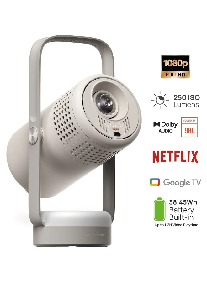 Portable Smart Projector 1080P HD Home Cinema with Built-in Battery and Auto Focus (Cloud Ash) fkrhv