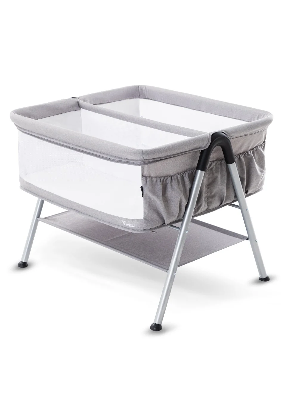 Premium Twin Bedside Crib Bassinet for Infants (Grey, 90x50x80 cm) esl7x