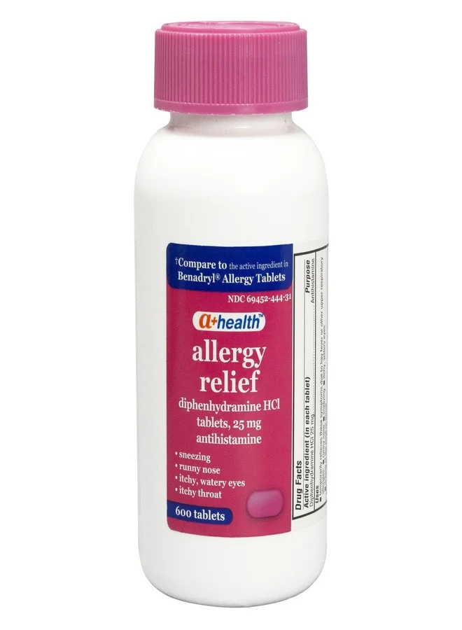 A+Health Allergy Relief Diphenhydramine HCl 25mg Tablets (600 Count) Antihistamine for Seasonal Symptoms for Adults and Children 6 Years and Up 1yp9q