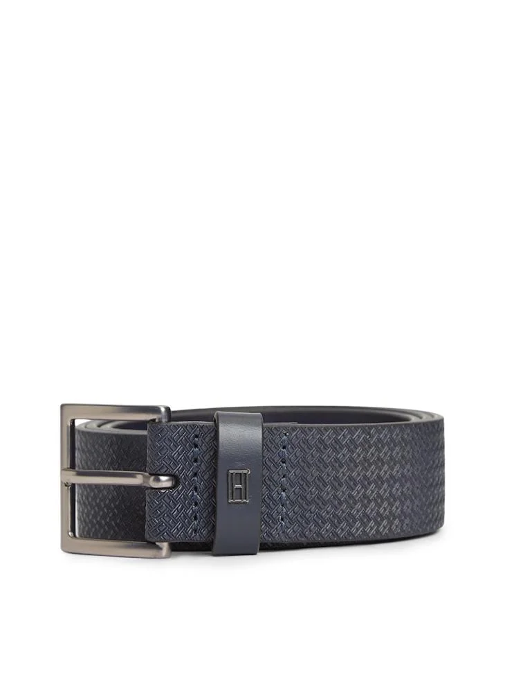 Premium Embossed Leather Belt with Flag Plaque Buckle (Unisex, 110 cm) iss3x