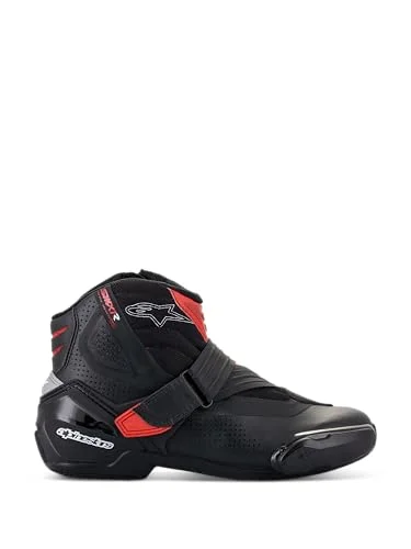 Premium Vented Motorcycle Riding Boots Protective Short Boots for Men (Black/Red, Size 45) jwxt6