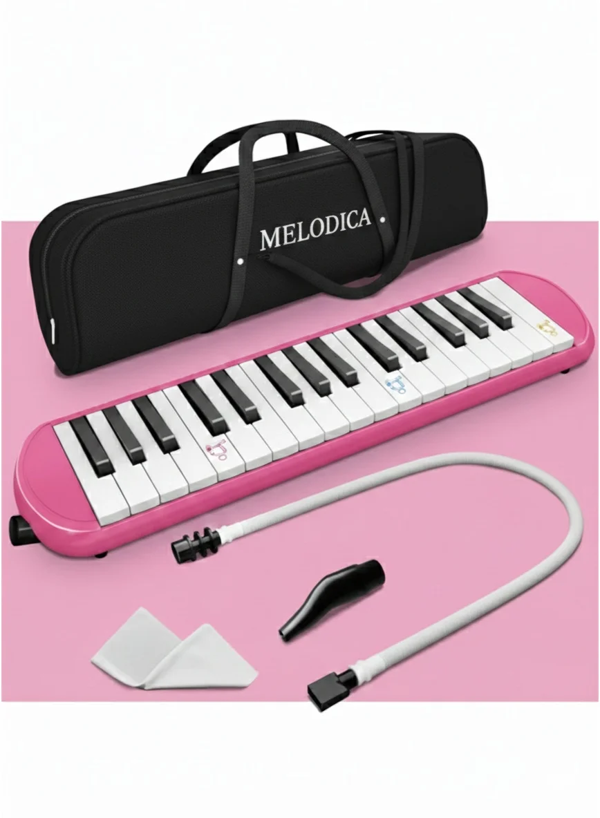 Megarya 32-Key Melodica Air Piano Keyboard with Carrying Case (Pink, 42 cm) p7o5r