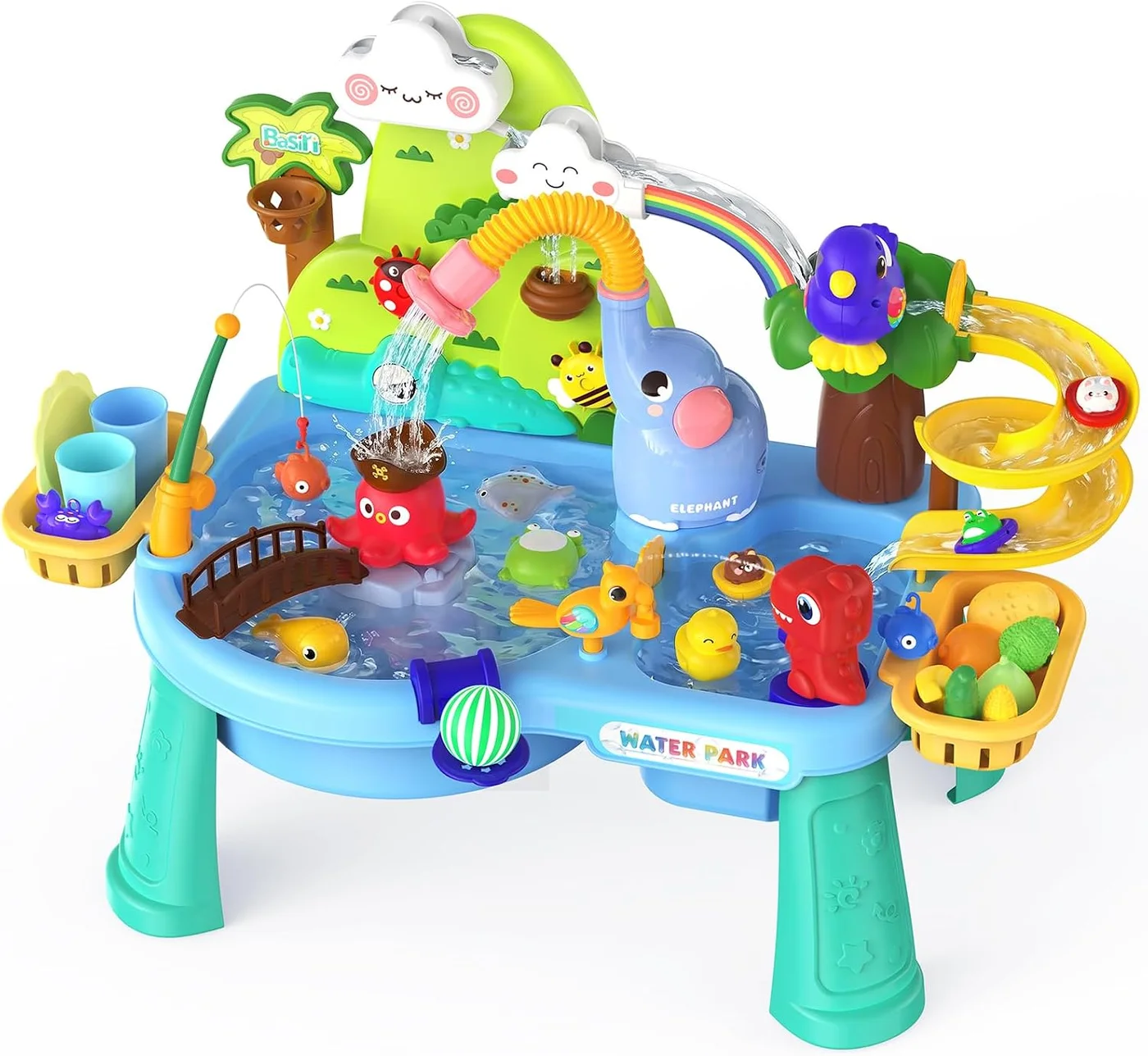 Yrlisfon Toddler Water Table Outdoor Sand and Water Play Set with Pump and Fishing Toys (Multicolor, 60 cm x 40 cm) gibya