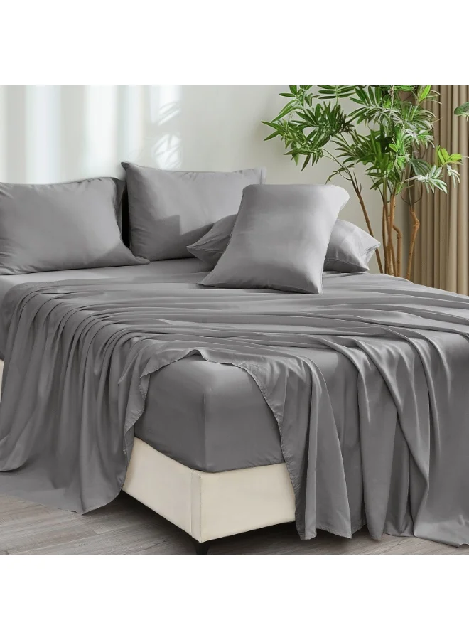 PHF 6-Piece Bamboo Rayon Queen Sheet Set, Silky Soft Cooling Bedding with Deep Pocket (Grey, Queen Size) 9wlgd