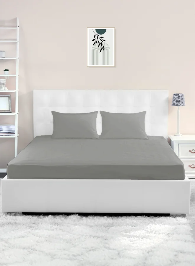 Noon East Super King Fitted Sheet (400TC Sateen Cotton, Dark Grey, 200 x 200 x 40 cm) w86p8