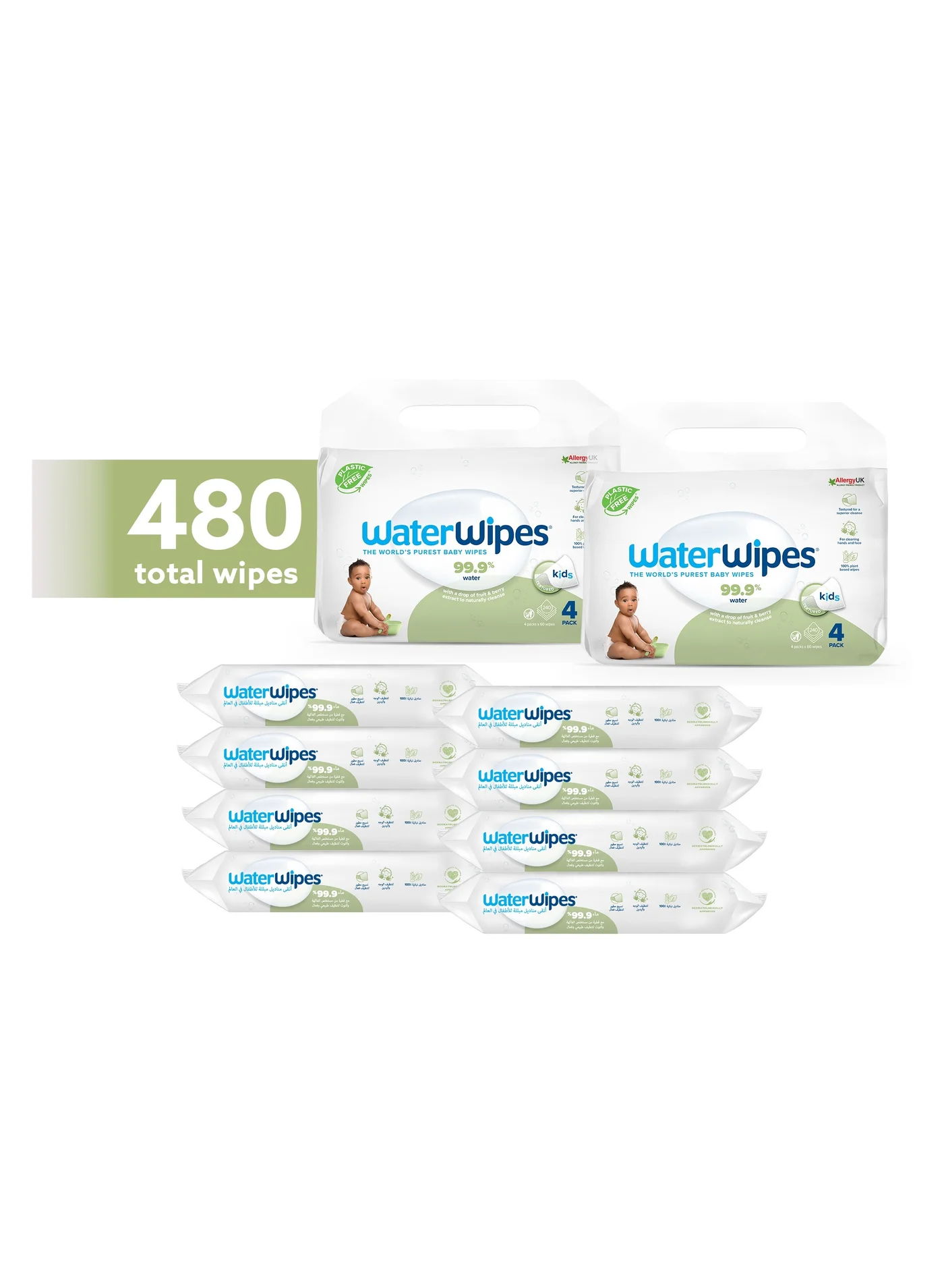 Sensitive Baby & Toddler Wipes Premium Textured Cleansing Cloths (Unscented, 480 Count, 8 Packs) 8h23c