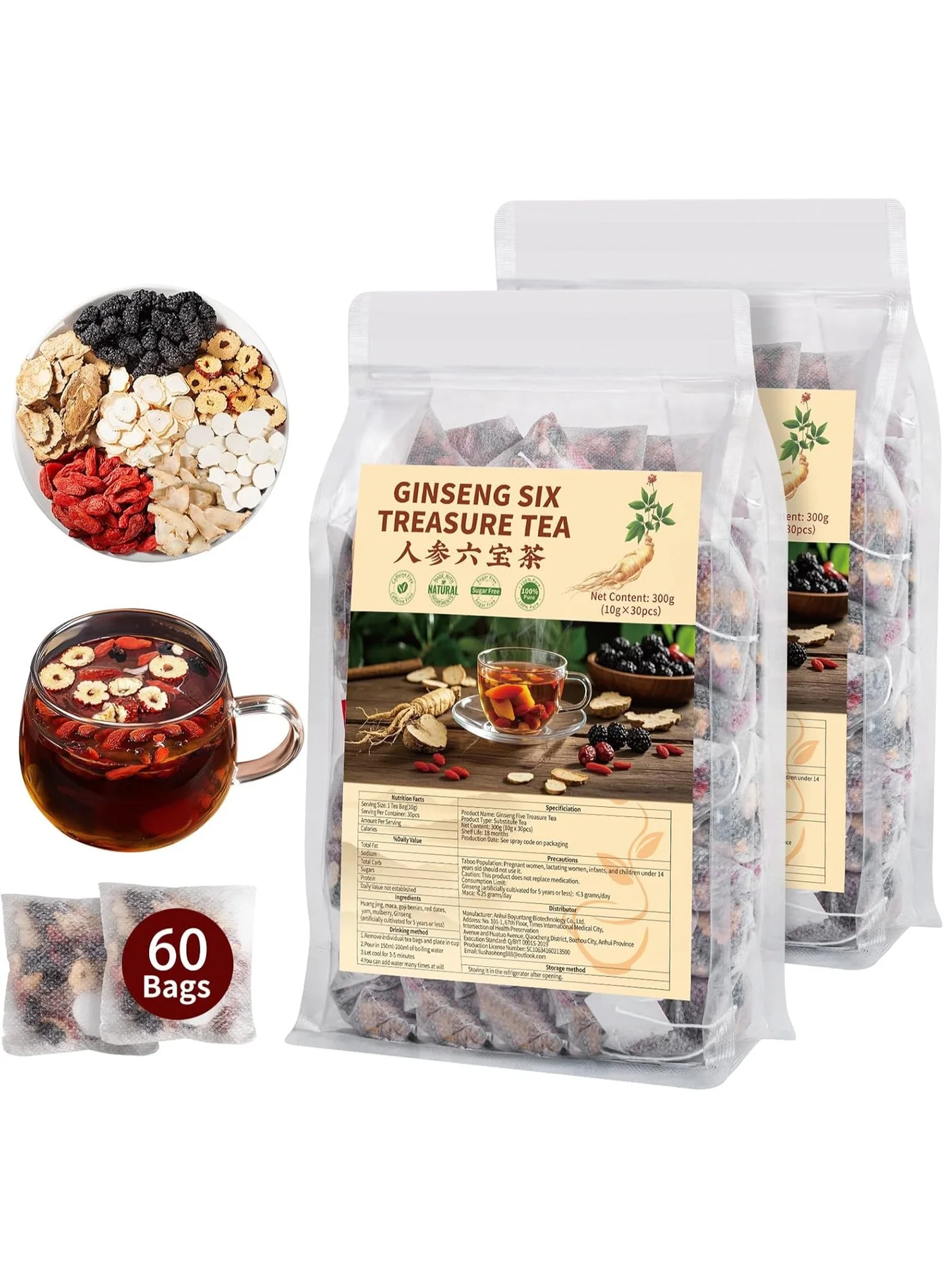 TOP CHOICE Ginseng Herbal Tea Blend Premium Traditional Botanical Infusion for Vitality and Wellness (120 Bags) m0hn5