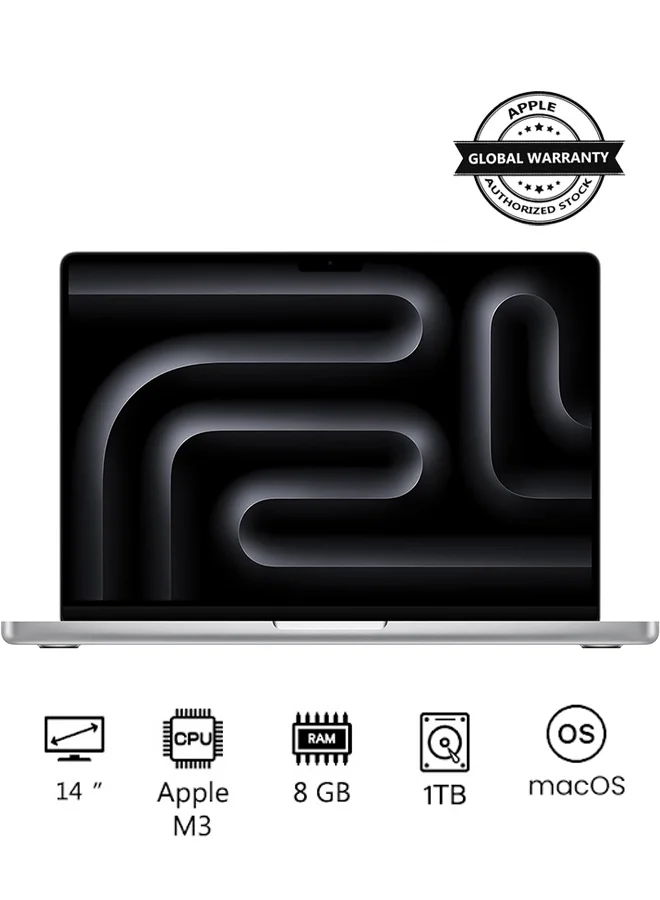 Premium Smart Laptop Pro 14 Inch Display M3 Chip 8GB RAM 1TB SSD macOS English Keyboard (Silver, 14 Inch) 2gmpl