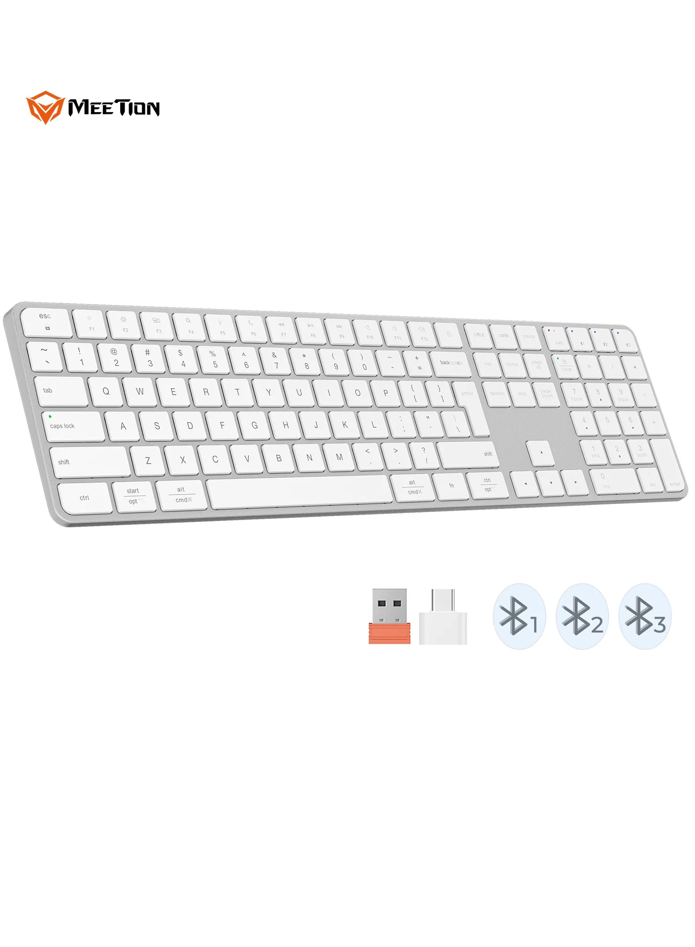Premium Wireless Keyboard 109-Key Full-Sized Layout Bluetooth and 2.4G Tri-Mode Connectivity (English & Arabic, Silver) lty3h