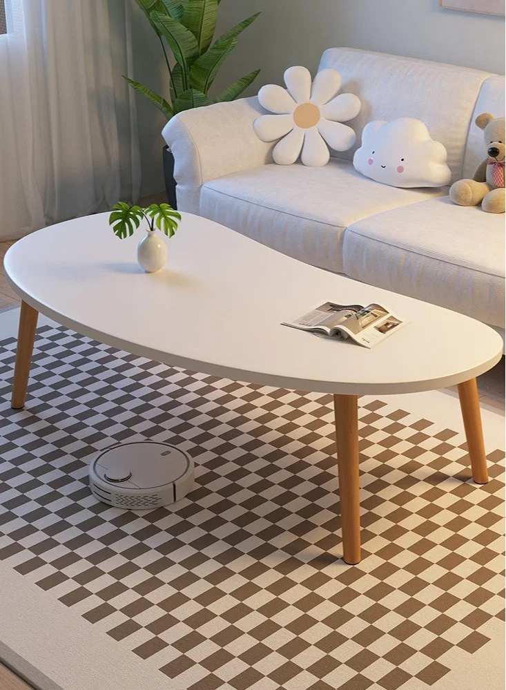Hihonor Irregular Coffee Table Modern Wooden Accent Table for Living Room and Office (White, 80x40x42cm) boohl