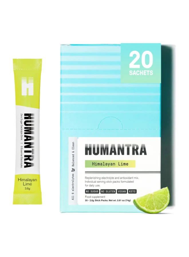 Humantra Himalayan Lime Electrolyte Hydration Powder (Zero Sugar, Vitamin C + B12, 20 Pack) xonlq