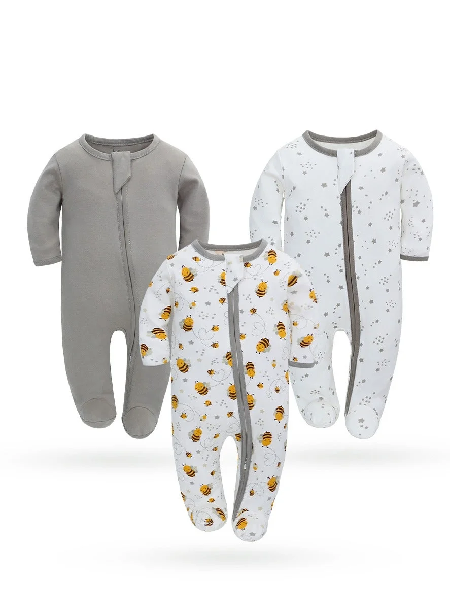 Premium Cotton Baby Rompers Long Sleeve Zippered Bodysuits for Boys (3-Piece Set, 0-12 Months) p3n1j