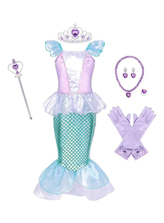 XiuWoo Mermaid Costume Set with Jewelry Accessories for Girls (Multicolour, 130cm) p3xpi