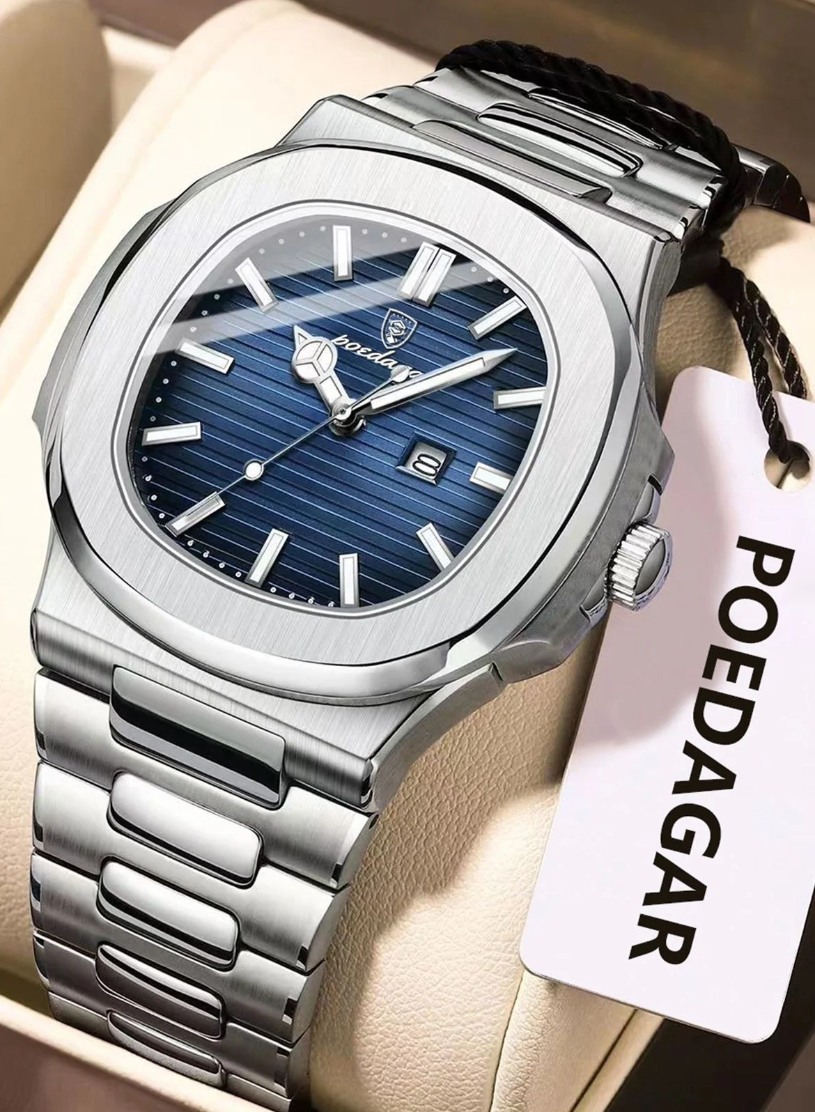 POEDAGAR Men's Quartz Watch Stainless Steel Luminous Waterproof Wristwatch (Silver, 41mm) zaujk