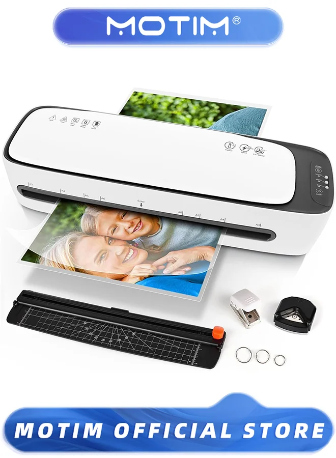 Motim 9-in-1 Desktop Thermal Laminator Machine Fast Warm-Up for Home Office and School (White) lzy5g