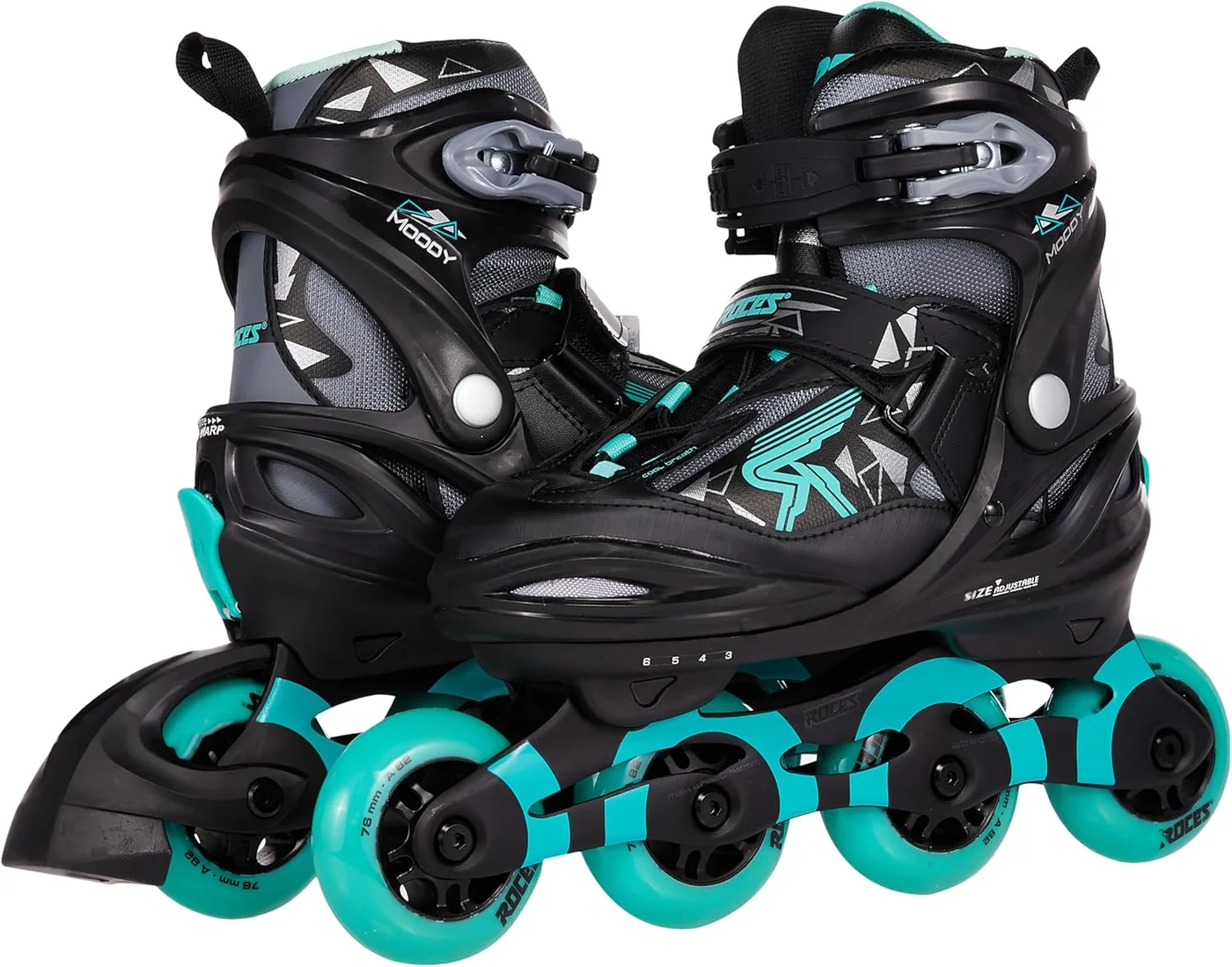 Adjustable Inline Skates for Teens with Anatomical Padding and ABEC 5 Bearings (Black/Aqua, EU 36¨C40) pe041
