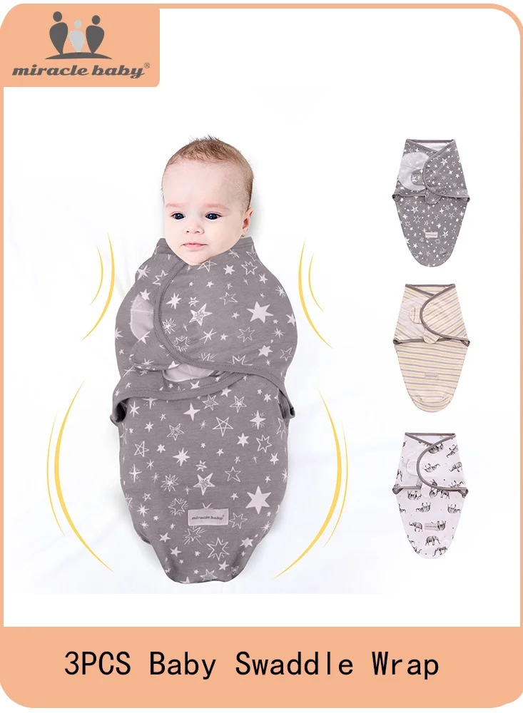 Premium Cotton Baby Swaddle Wrap Set (3-Piece, Breathable Wearable Blanket for Newborns, Cartoon Print, Up to 3 Months) bgzc2