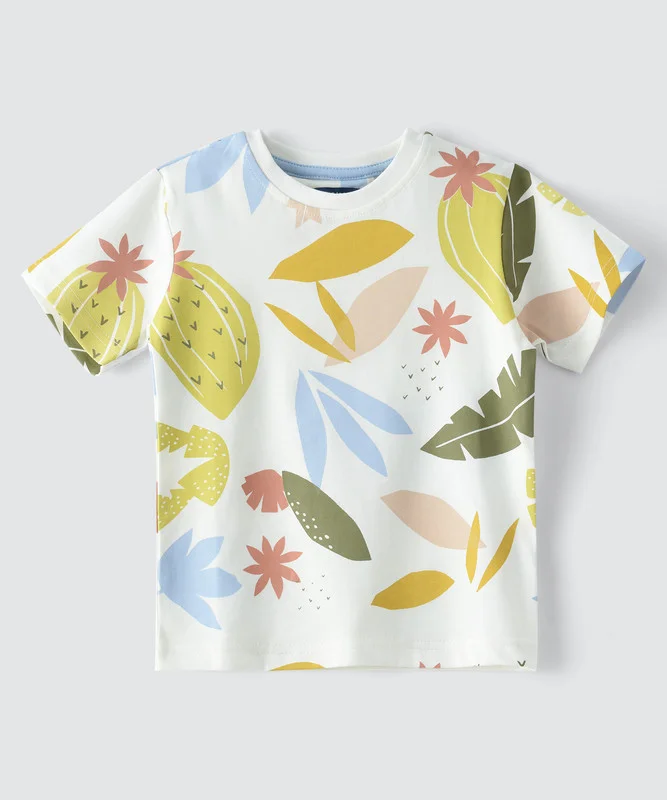 JAM Boys Tropical Leaf Print Short Sleeve T-Shirt (Kids, Cotton, Green, 120 cm) 6fi2m